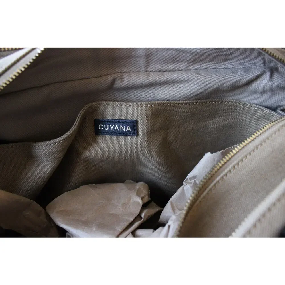 Cuyana Brown Canvas Triple Zipper Weekender Travel Bag